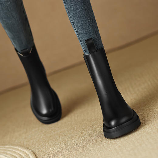 舒适保暖，纯色真皮羊羔毛里厚底短靴MSF-M7551-2 商品图6