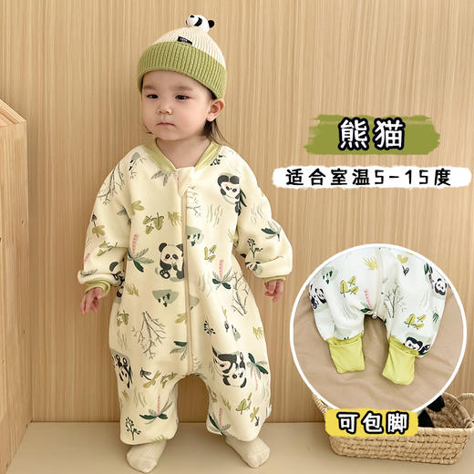 【一件可以过冬喔！高密加绒更保暖】婴儿加厚奥粒绒无骨睡袋，儿童加绒秋冬连体睡衣 宝宝分腿大童防踢被，可调节裤腿，铛部方便 商品图5