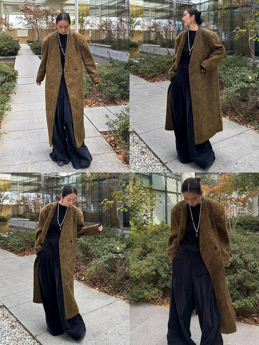 HIDEMI alpaca长毛羊驼毛苏力无领式垫肩一粒扣西装大衣 长款/短款 商品图1