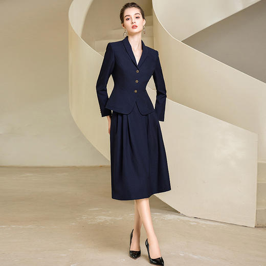IWY/藏青色高级职业套裙冬季加厚气质干练西装半裙酒店前台接待工作服233017C1+S2 商品图4