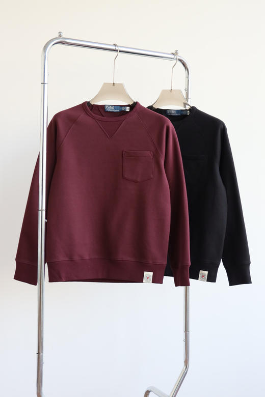 只剩黑色勒 R.L 成衣染色加绒布 复古口袋圆领卫衣 WY771 商品图1