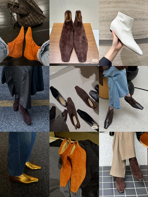 HIDEMI【当当同款】极简方尖头内增高踝靴短靴 牛皮/漆皮/麂皮 商品图2