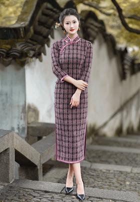 冬季新款，复古奢华优雅气质长袖传统款旗袍GSJ-3515