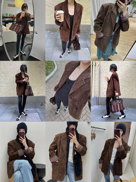 HIDEMI 麂皮大廓形极简西装皮衣皮裙套装 西装/短裙/长裙 商品图2