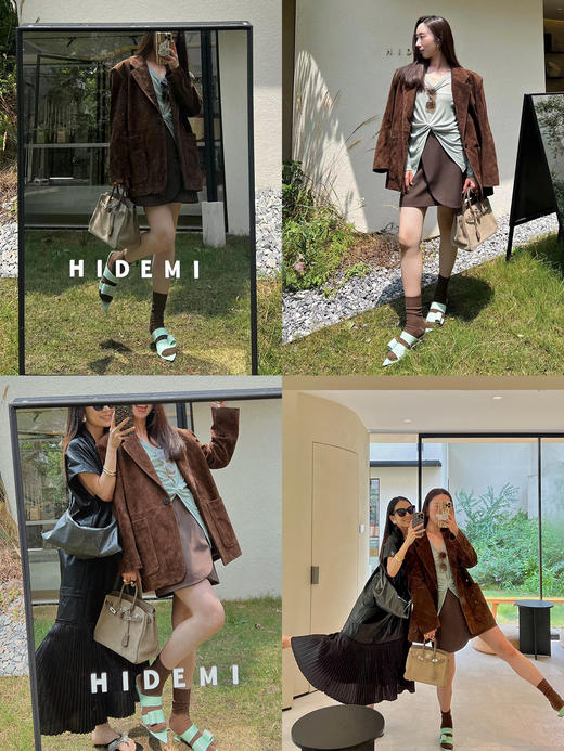 HIDEMI 麂皮大廓形极简西装皮衣皮裙套装 西装/短裙/长裙 商品图3