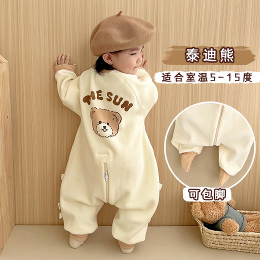 【一件可以过冬喔！高密加绒更保暖】婴儿加厚奥粒绒无骨睡袋，儿童加绒秋冬连体睡衣 宝宝分腿大童防踢被，可调节裤腿，铛部方便 商品图7