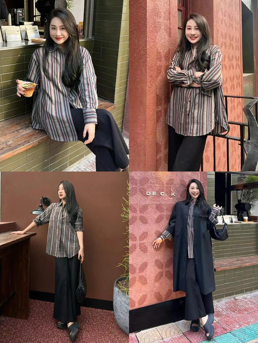 HIDEMI 色织条纹极简口袋廓形衬衫 商品图2