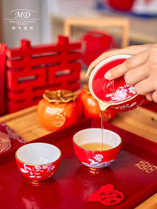 【玛戈隆特】盛世牡丹百年好合陪嫁结婚礼物1壶2杯便携式旅行家用茶具 商品图2