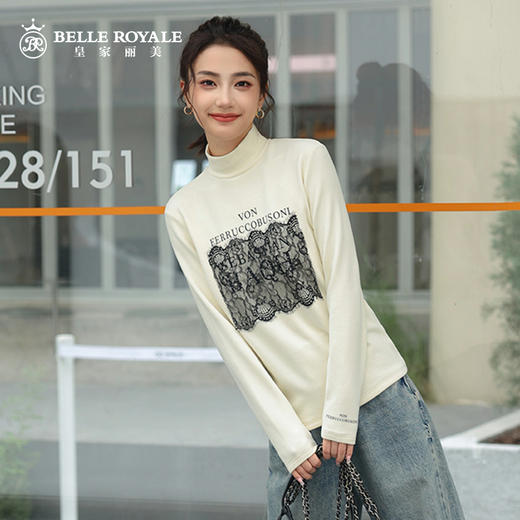 半高领打底衫女内搭秋冬季加绒莱赛尔面料蕾丝保暖长袖SZ2697 商品图2