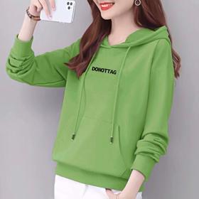 纯棉边帽卫衣女式休闲时尚宽松外套上衣字母印花运动衣显瘦春秋装