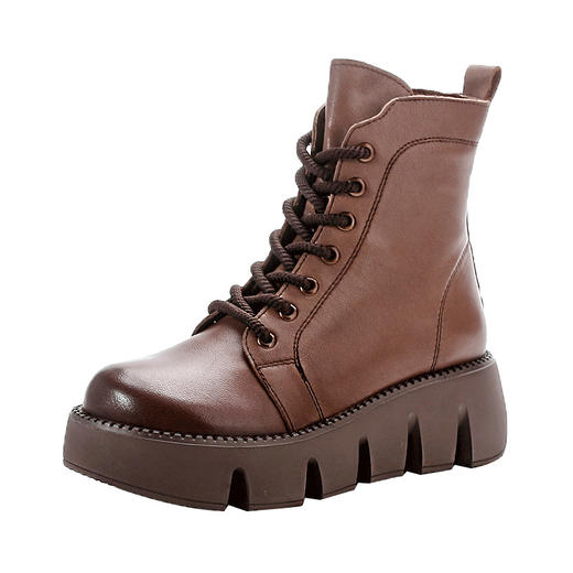 YR 1360头层牛皮厚底马丁靴英伦真皮高跟加棉短靴 商品图4