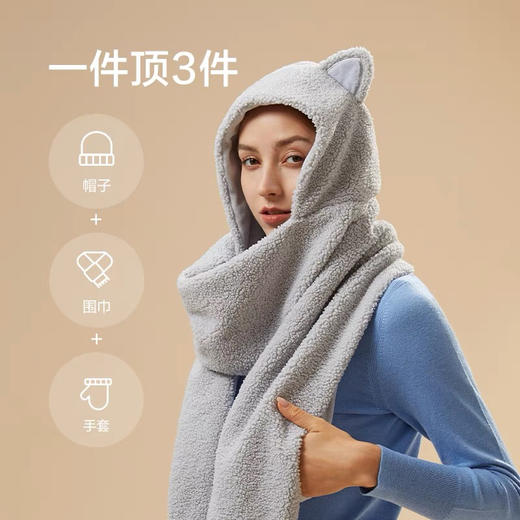 赵露思同款！蕉下熊抱围巾一体护耳帽子女秋可爱冬毛绒围巾连帽 商品图7