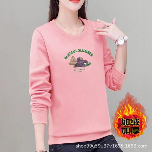 棉质圆领宽松卫衣加绒字母印花女式休闲运动衣显瘦时尚外套上衣 商品图3