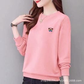 新款97%棉圆领卫衣女式休闲时尚宽松外套上衣字母印花运动衣显瘦