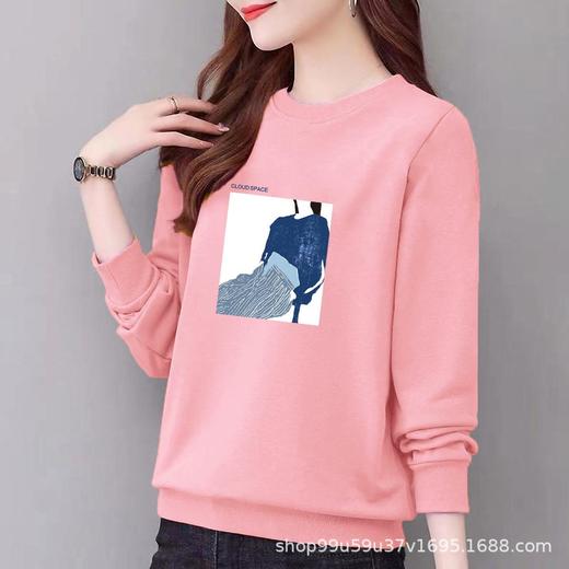 棉质圆领宽松卫衣小毛圈女式显瘦休闲时尚外套上衣字母印花运动衣 商品图1