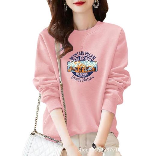 加绒卫衣圆领棉质正肩运动宽松休闲时尚印花上衣女潮秋冬外套多色 商品图4