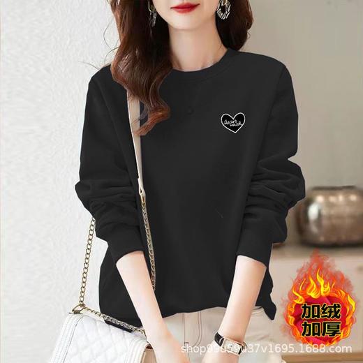 棉质加绒卫衣百搭圆领慵懒风时尚宽松运动女士外穿印花保暖 商品图3