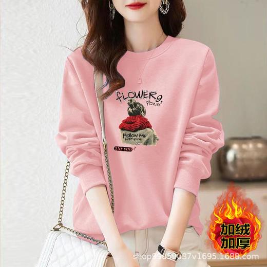 棉加绒卫衣百搭圆领慵懒风时尚宽松运动女士外穿保暖套头ins 商品图3