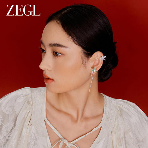 ZEGL设计师清冷玉洁耳妆盘耳环女小众设计感高级东陵玉新中式耳饰 商品图1