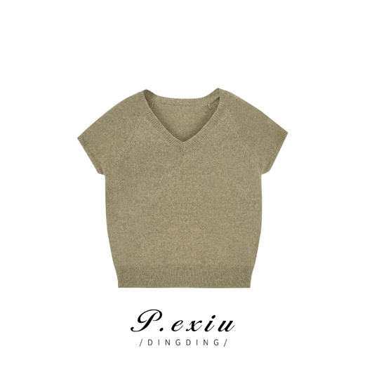 04-3潘依绣丁丁宠粉秋季新款V领简约百搭打底短袖针织上衣 K5929 商品图0