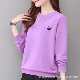 卫衣女圆领纯棉长袖休闲印花运动外穿秋冬正肩宽松
