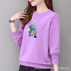 棉质圆领卫衣小毛圈女式宽松休闲时尚外套上衣字母印花运动衣显瘦