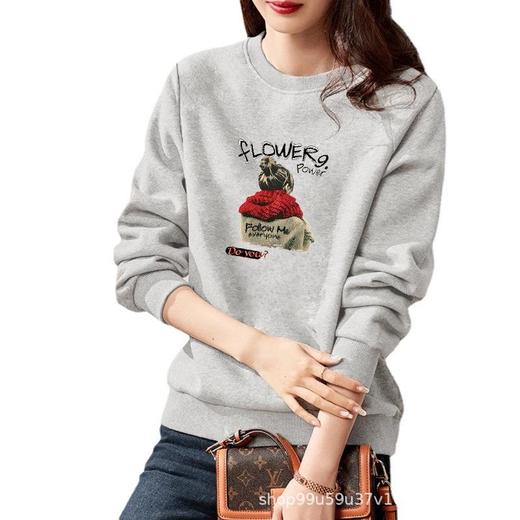 棉加绒卫衣百搭圆领慵懒风时尚宽松运动女士外穿保暖套头ins 商品图4