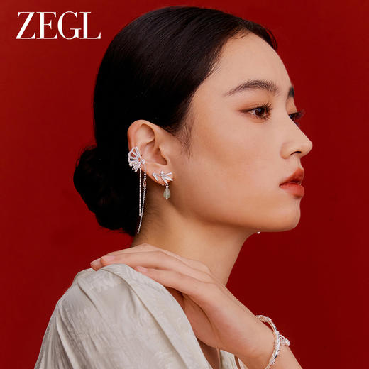 ZEGL设计师清冷玉洁耳妆盘耳环女小众设计感高级东陵玉新中式耳饰 商品图5