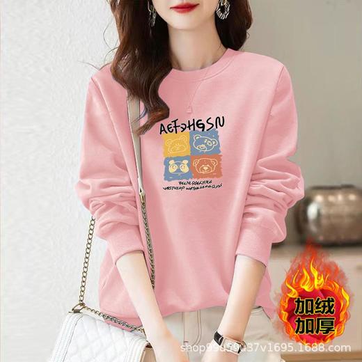 棉质加绒卫衣百搭圆领慵懒风时尚宽松运动女士外穿印花保暖冬季 商品图4