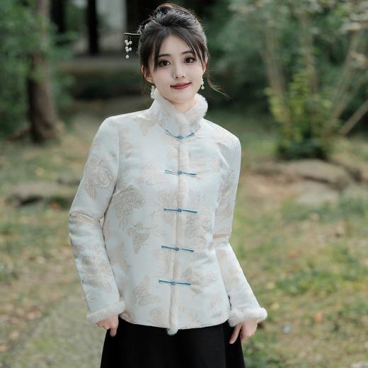 YSF2228 2023冬新款中式复古毛领高档提花夹棉唐装上衣小棉袄国风短款棉衣 商品图0