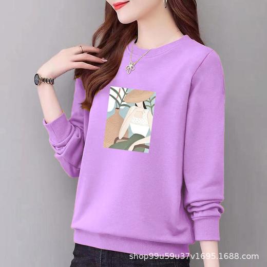 圆领卫衣97%棉小毛圈女式休闲时尚宽松外套上衣字母印花运动显瘦 商品图1