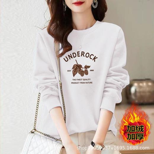 加绒棉圆领宽松卫衣女式休闲运动衣显瘦时尚外套上衣字母印花 商品图1