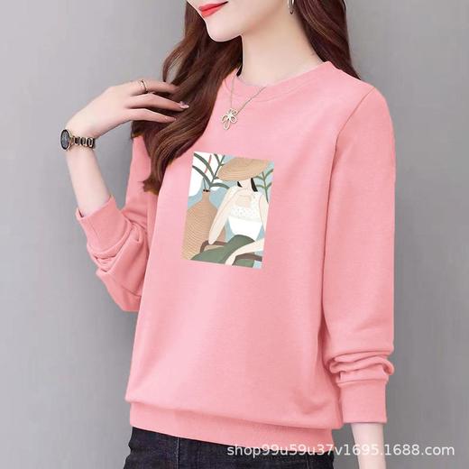 圆领卫衣97%棉小毛圈女式休闲时尚宽松外套上衣字母印花运动显瘦 商品图2