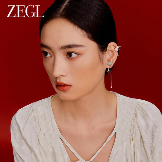 ZEGL设计师清冷玉洁耳妆盘耳环女小众设计感高级东陵玉新中式耳饰 商品图6