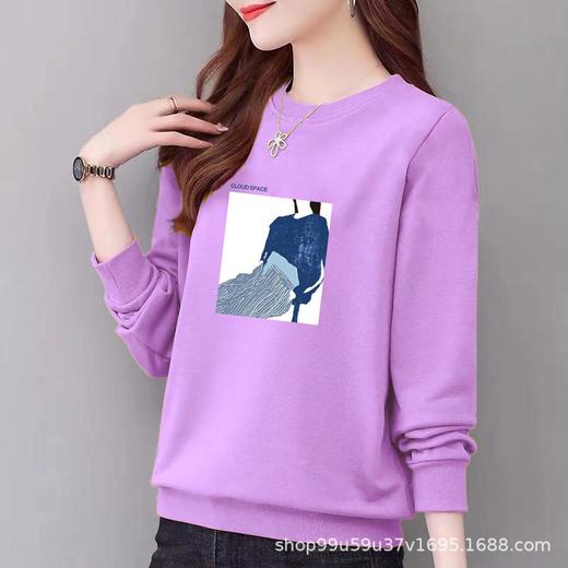 棉质圆领宽松卫衣小毛圈女式显瘦休闲时尚外套上衣字母印花运动衣 商品图0