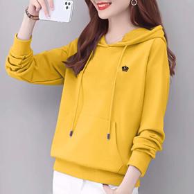 97%棉边帽卫衣女小毛圈春秋装外套休闲宽松上衣字母印花运动衣显