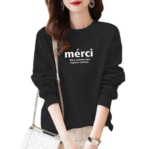 加绒女式棉质圆领宽松卫衣休闲运动衣显瘦时尚印花外套上衣字母 商品图4