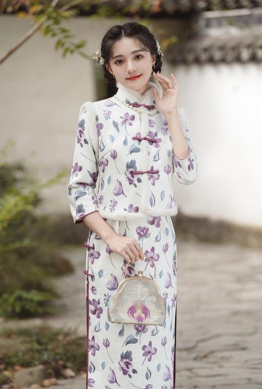 新款秋冬，女新中式国风两件套装年轻款少女改良旗袍马甲民国风GSJ-3522 商品图3