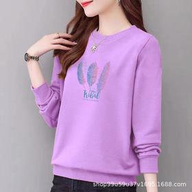 卫衣女圆领纯棉长袖休闲运动外穿秋冬正肩宽松印花