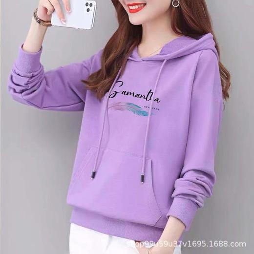 97%棉边帽卫衣女式春秋装休闲时尚宽松上衣字母印花运动显瘦外套 商品图1