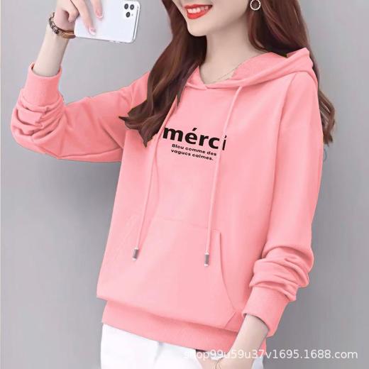 纯棉边帽卫衣女式春秋装休闲时尚宽松上衣字母印花运动衣显瘦外套 商品图1