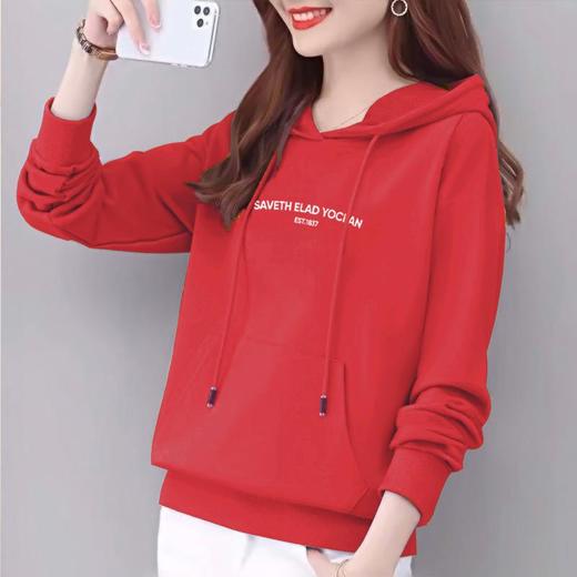 纯棉边帽卫衣春秋装休闲时尚宽松外套上衣字母印花运动衣显瘦女式 商品图0