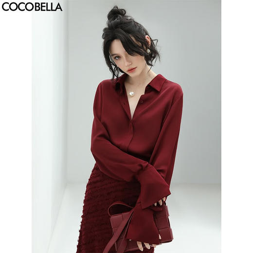 COCOBELLA【瑕疵】 法式简约光泽感酒红色衬衫SR125 商品图0