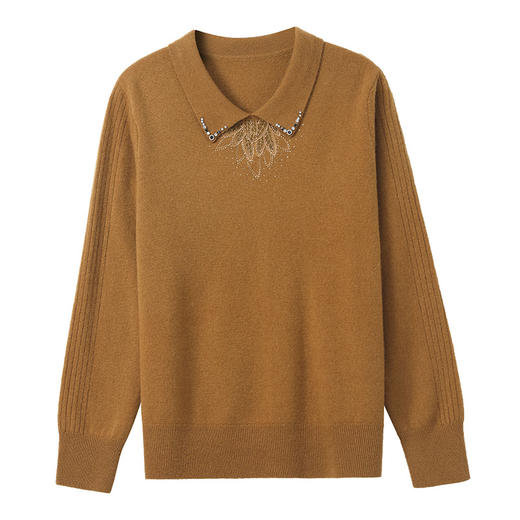 秋冬女士polo领纯羊毛打底衫，新款翻领镂空短毛衣刺绣针织上衣CC-10-3557 商品图4