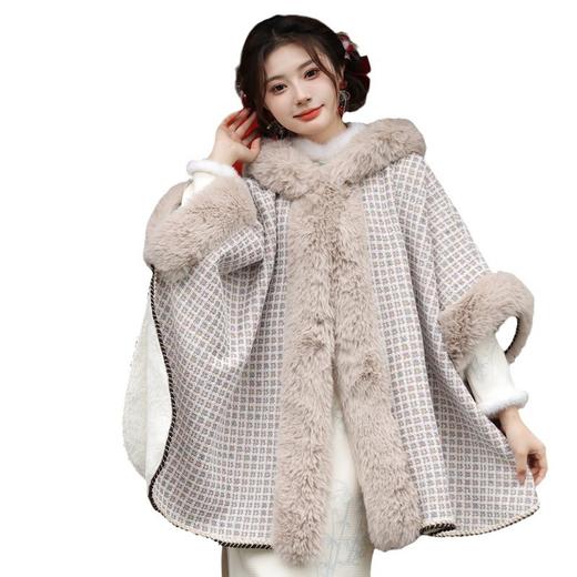 冬款古风披肩，大毛领格纹加厚保暖水貂绒斗篷外搭MLS-127 商品图4