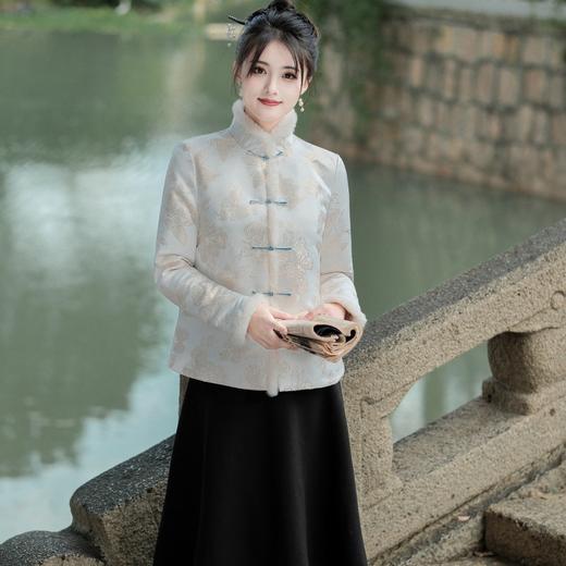 YSF2228 2023冬新款中式复古毛领高档提花夹棉唐装上衣小棉袄国风短款棉衣 商品图2