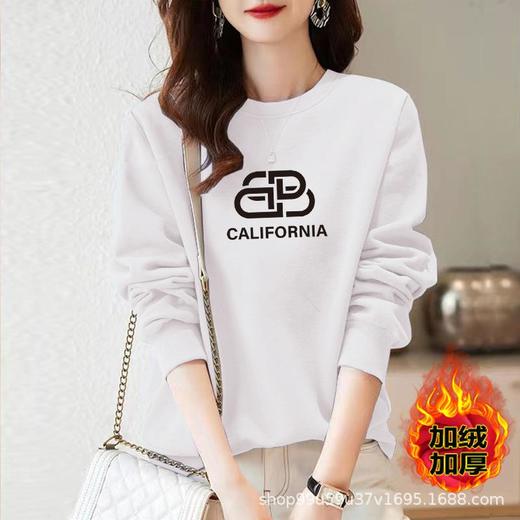 加绒女式棉质圆领宽松卫衣休闲运动衣显瘦时尚字母印花外套上衣 商品图1