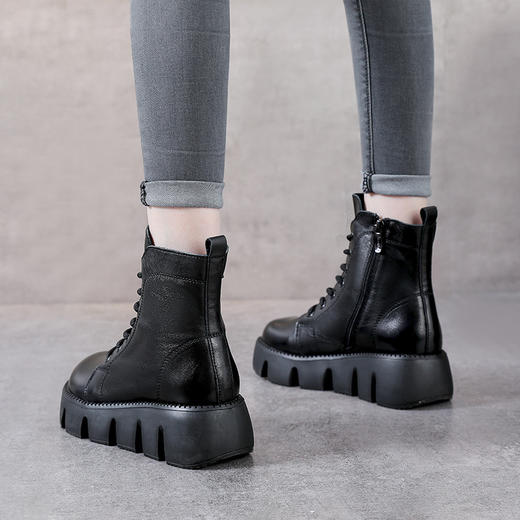 YR 1360头层牛皮厚底马丁靴英伦真皮高跟加棉短靴 商品图3