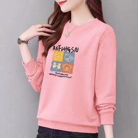 春季女棉圆领宽松卫衣休闲运动衣显瘦时尚卡通印花外套上衣