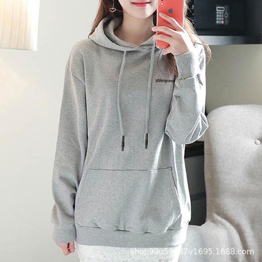 边帽卫衣97%棉女春秋装外套休闲时尚宽松上衣字母印花运动衣显瘦 商品图1